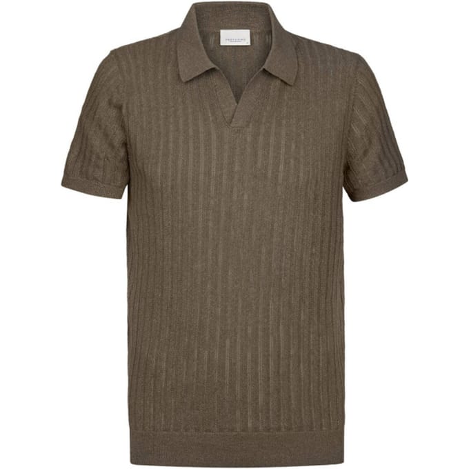 slim fit poloshirt van mix van katoen en linnen