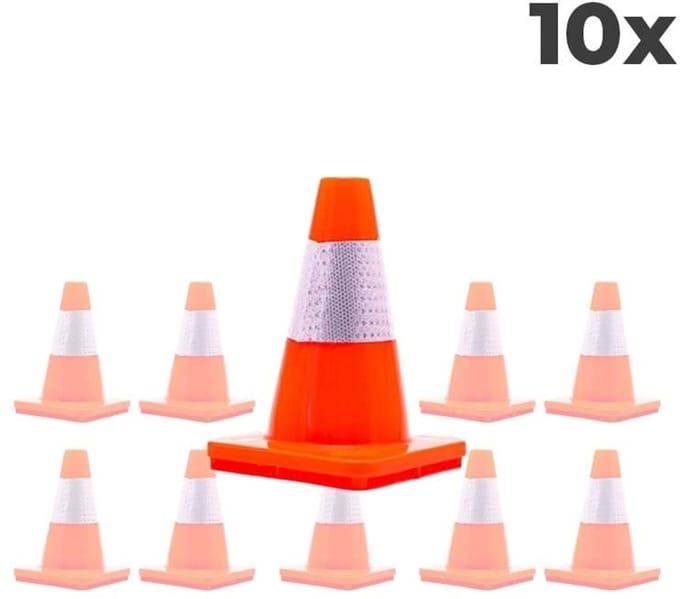 10-pack Verkeerskegel - Oranje wit - 30 cm - Soepel