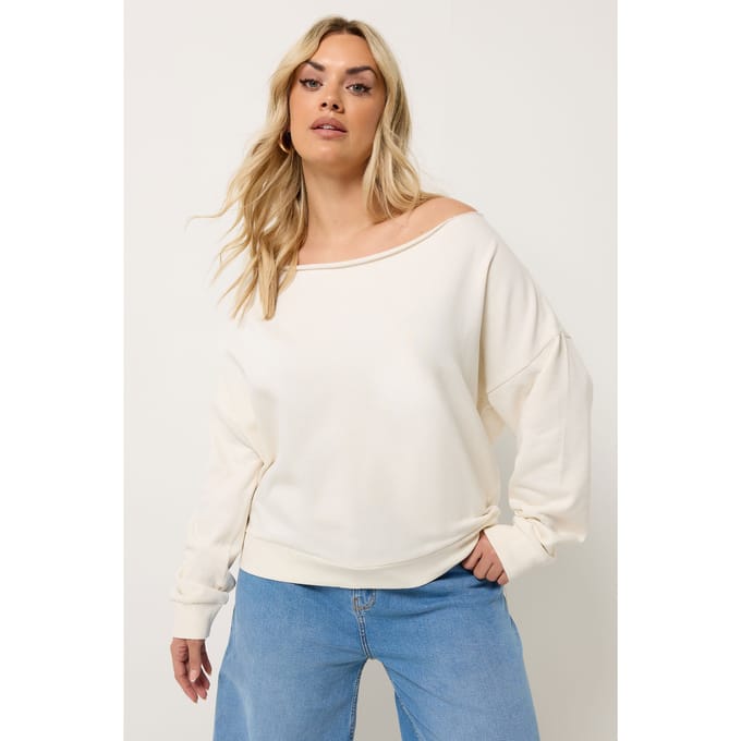 Yours Ivoorwit Sweatshirt Met Blote Schouders Size 42
