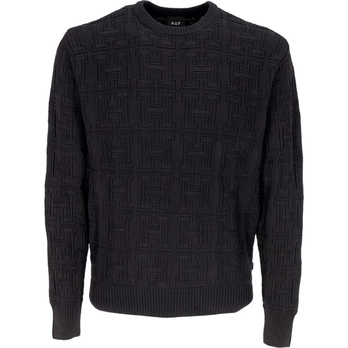Mannen trui Interlaced Jacquard Overdyed Crew Black