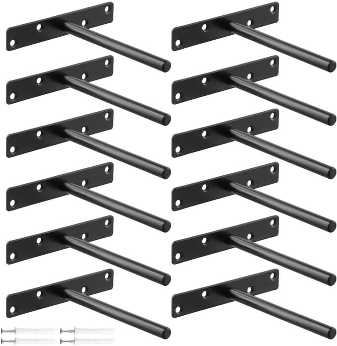 Allecto - Floating Shelf Brackets - Zwarte Plankdragers - Stevige Constructie - 150mm - Voor Zwevende Planken - 12 Stuks