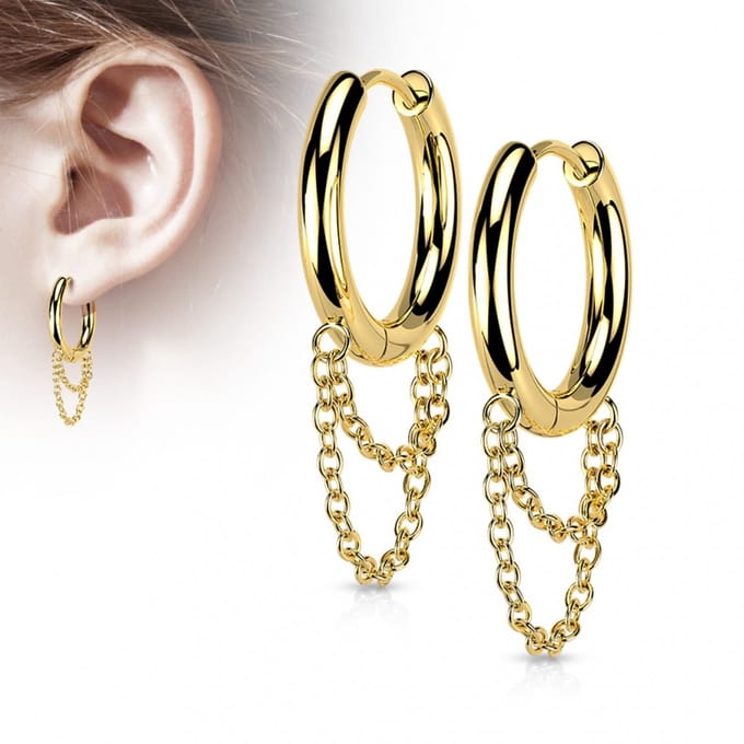 Oorringen met dubbele ketting 0.8x10 - goud - LMPiercings