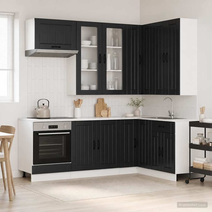 vidaXL - Keukenblok - LUCCA - 8 - st - Zwart - Bewerkt - hout