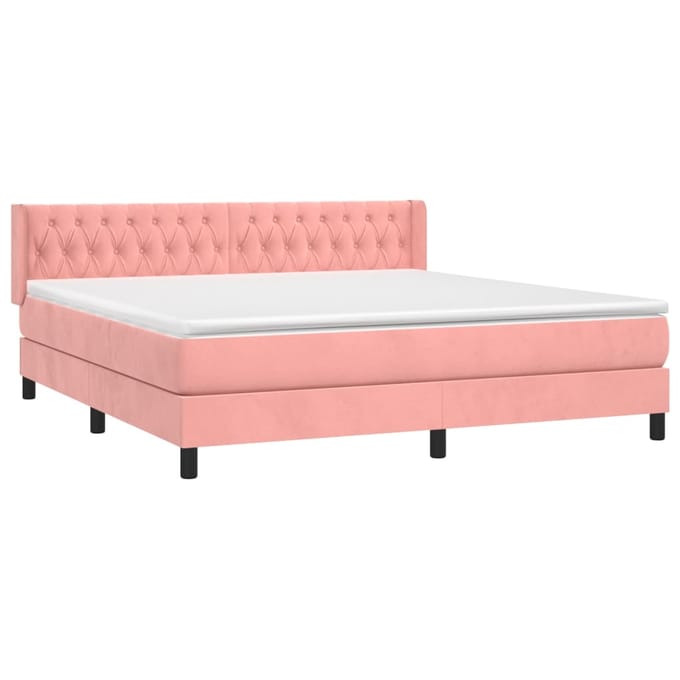 vidaXL - Boxspring - met - matras - fluweel - roze - 160x200 - cm
