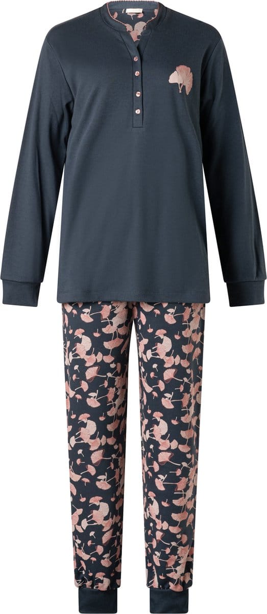 Lunatex - extra dikke dames pyjama interlock 124201 - uni-top - blauw - maat L