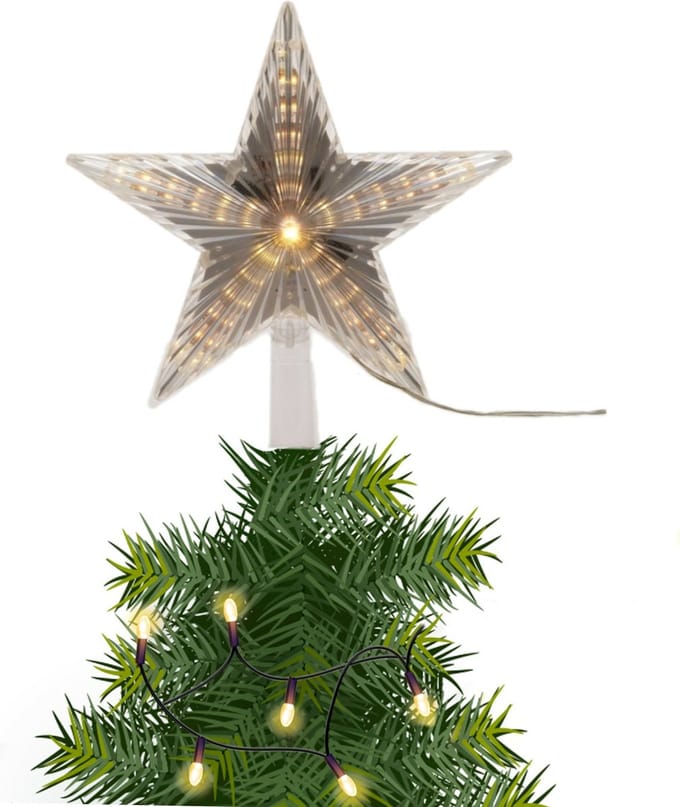 Kerstboom piek/topper - ster - lichtgevend - warm wit - kunststof - 22 cm