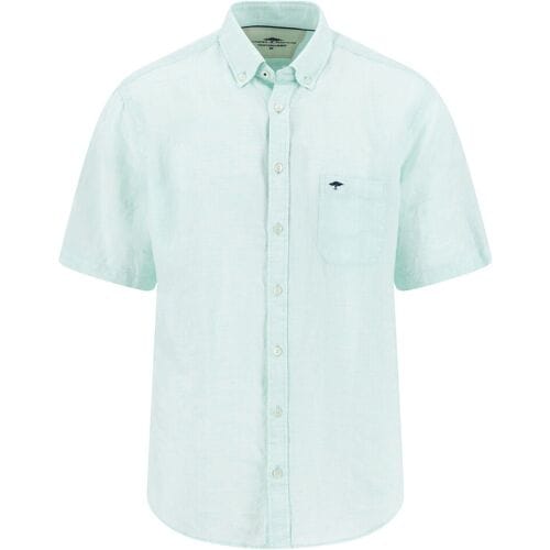 Fynch-Hatton Overhemd Short Sleeve Linnen Cotton Solid Color Button-Down Mint / male
