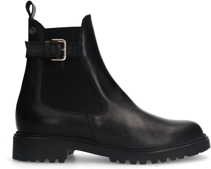 No Stress - Dames - Zwarte leren chelsea boots met gesp - Maat 37