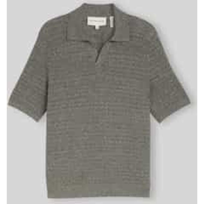 Tom Tailor - Gebreid poloshirt met linnen - Maat L - deep leaf green melange