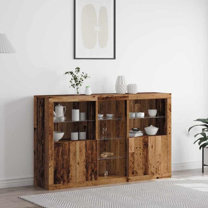 vidaXL - LED - Dressoir - Oudhout - 162 - x - 37 - x - 100 - cm - Bewerkt - hout