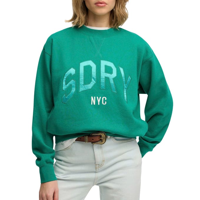Superdry Varsity Satin Applique Crew Sweater Dames