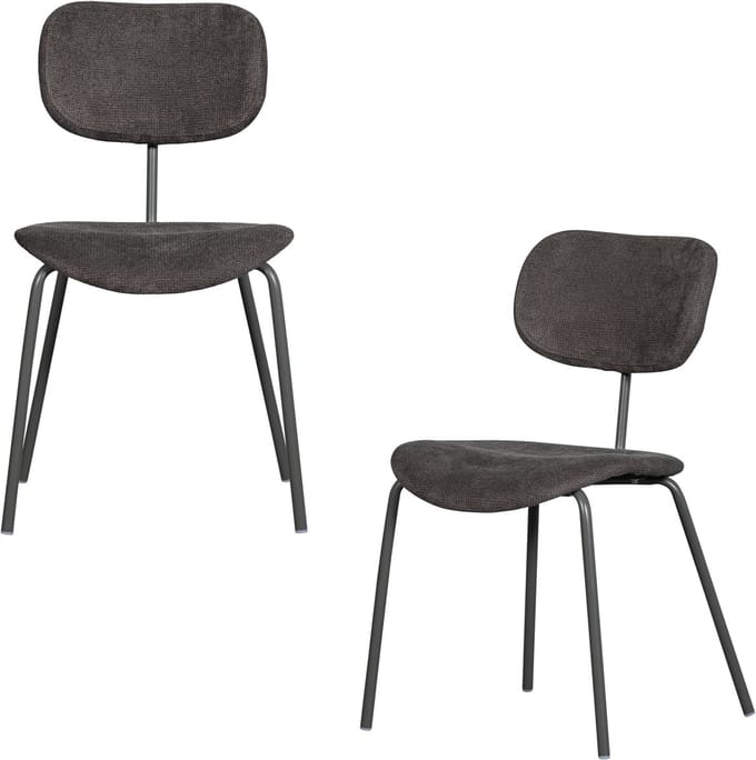 WOOOD Link Eetkamerstoelen - Ribstof - Bruin/Grijs - Set van 2
