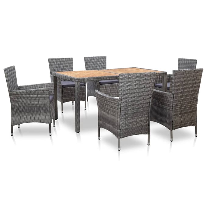 vidaXL - 7-delige - Tuinset - met - kussens - poly - rattan - grijs