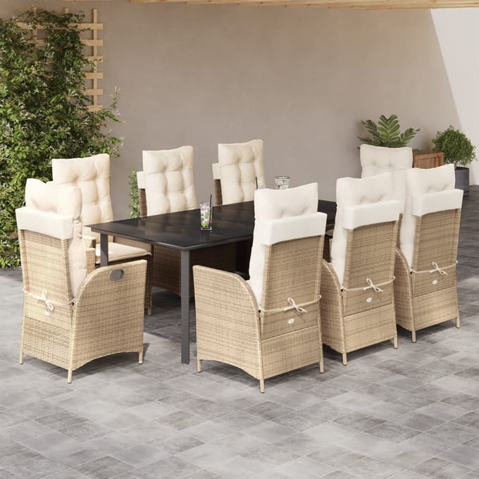 vidaXL - 9-delige - Tuinset - met - kussens - poly - rattan - beige