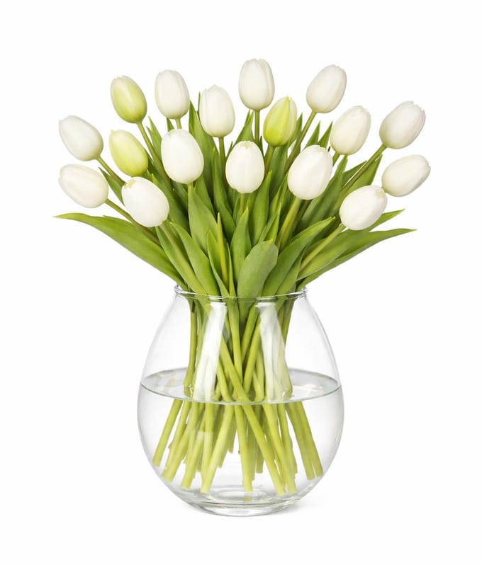 Bellatio Design Kunst tulpen boeket Bella - 24x stuks - wit - real touch - 40 cm
