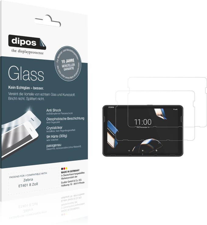 dipos – 2x Pantserfolie geschikt voor Zebra ET401 8 Zoll | 9H Screenprotector