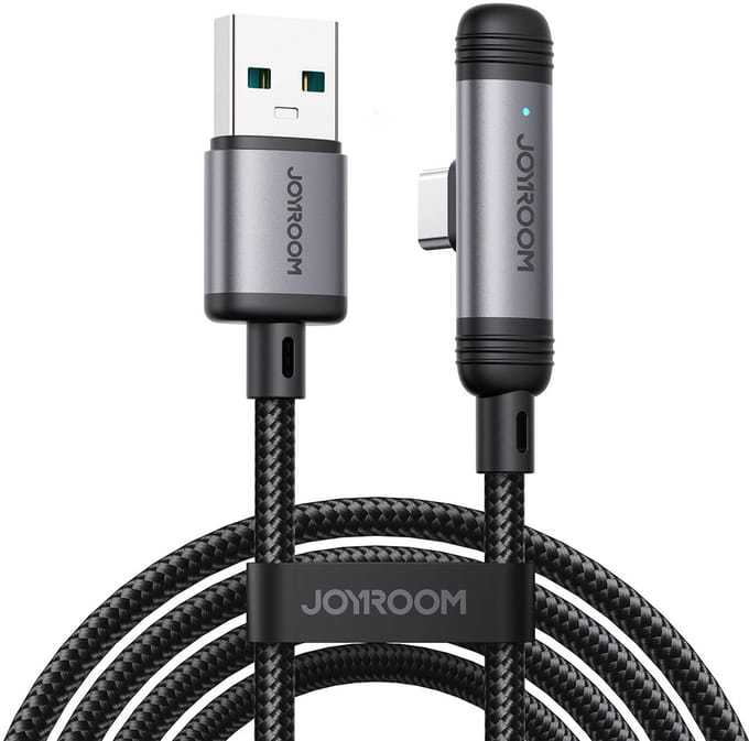 USB A naar USB C Kabel ‑ Snellader 3A - 1  meter - 90° Haakse Aansluiting - Joyroom