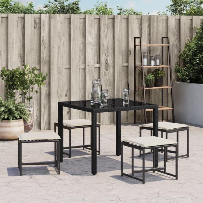 vidaXL - Tuinkrukken - met - kussens - 4 - st - poly - rattan - zwart