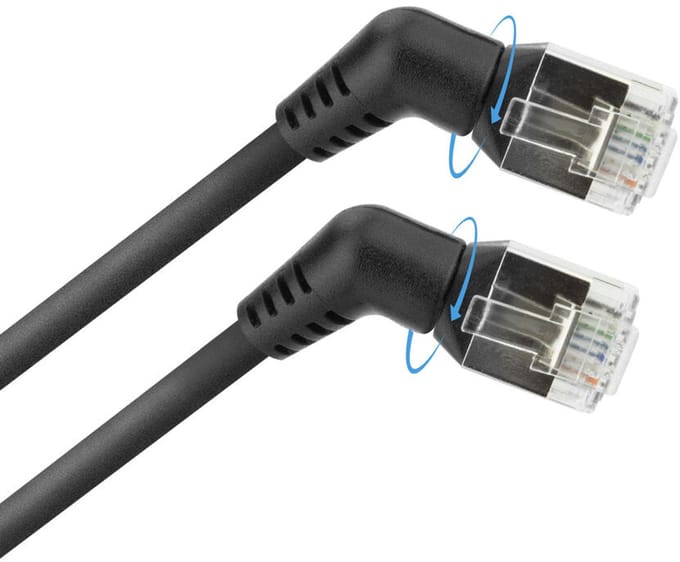 ACT Zwarte 2 meter U/FTP CAT6A Slimline patchkabel met draaibare 360° RJ45-connectoren DD1902