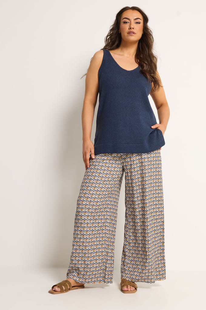 Yours Naturel Bruine Geometrisch Getextureerde Wijde Broek Size 48