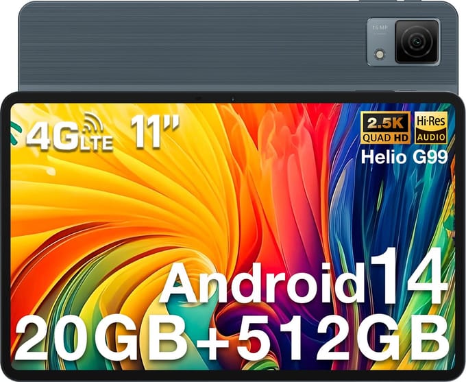 DOOGEE T40 - Tablet - 11 inch 2,5K - 20 GB RAM + 512 GB ROM - Android 14 - Helio G99 - 8580 mAh - 16 MP + 8 MP - Grijs