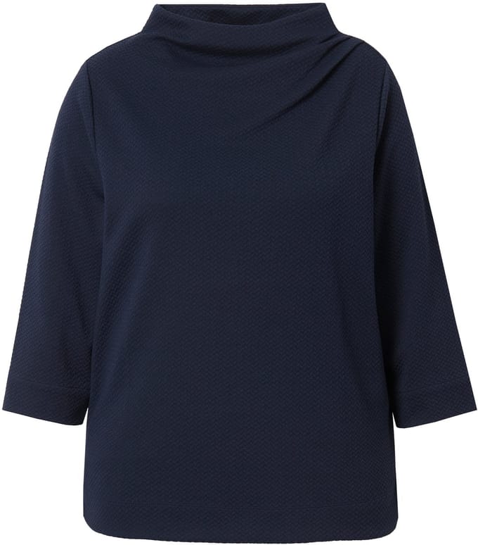 Ulla Popken - Dames - Sweatshirt structuur opstaande kraag sierplooien - Marine - Maat 46+