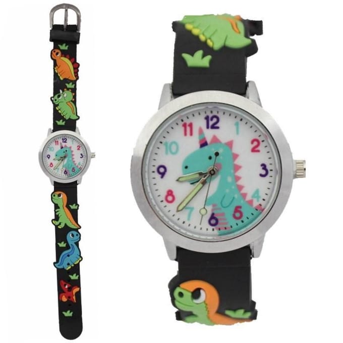 Fako® - Kinderhorloge - 3D - Dinosaurus - Zwart