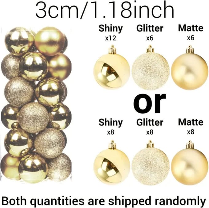 Livano Kerstballen - Kerstversiering - Plastic - Goud - 3 cm - 24 stuks