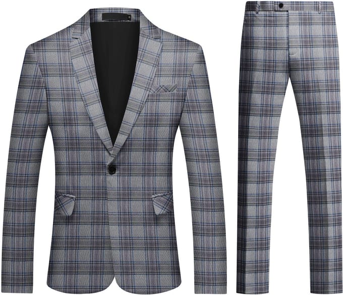 ALLTHEMEN Heren Pak Print - Enkel Knops Middensplit - Tweedelig pak - L
