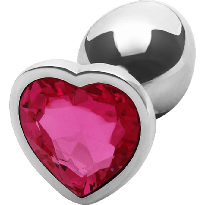 Shots - Ouch! OU799SIL - Heart Gem Butt Plug - Small - Silver / Rubellite Pink