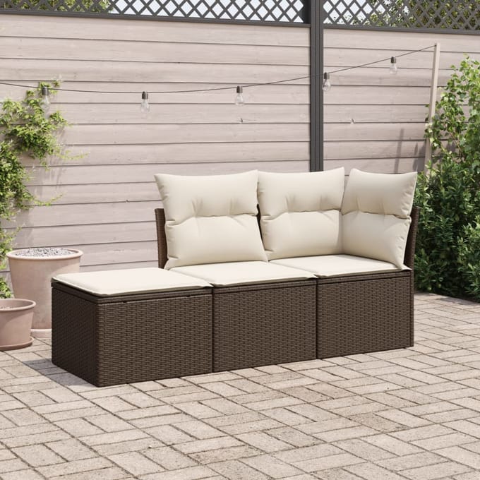 vidaXL - 3-delige - Loungeset - met - kussens - poly - rattan - bruin
