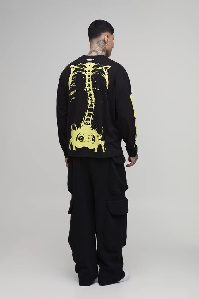 Tall Afterlight Glow-in-the-dark Bedrukt Longsleeved T-shirt | Black | Size Medium