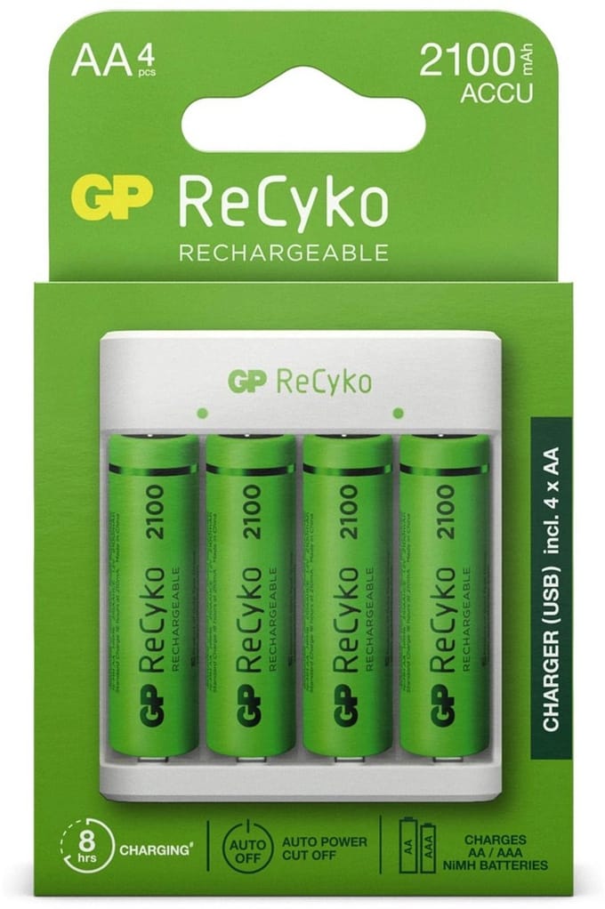 GP ReCyko Rechargeable USB-lader + 4x AA batterijen (2100mAh)