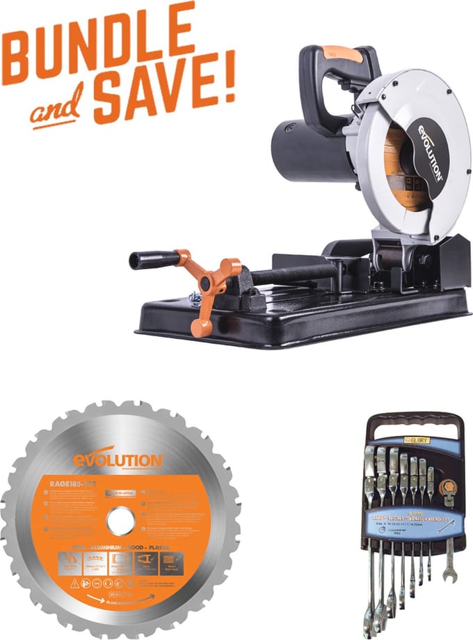 EVOLUTION - COMBOPACK RAGE 4 + 1 ZAAGBLAD MULTI + SET SLEUTELS - DIA 185 MM - 1250W - 12KG
