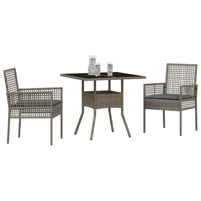 vidaXL - Tuin - Eettafel - Set - 3 - st - Grijs - poly - rattan