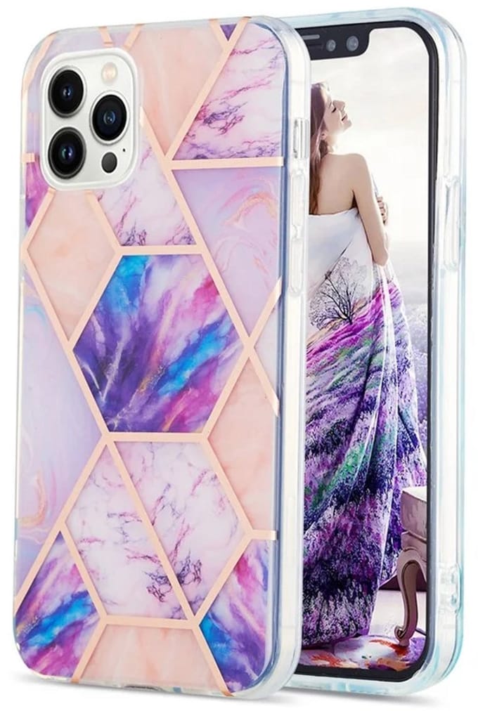 Cityhoesje - iPhone 15 Pro Max - Splicing Marble Pattern Electroplated - Back Cover - Light Paars