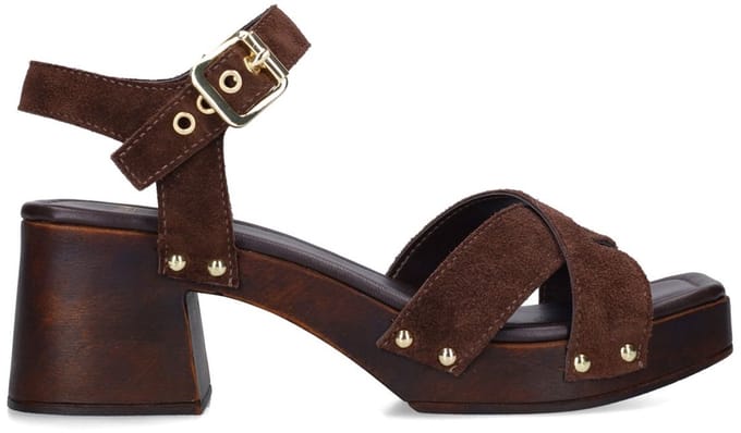 Manfield - Dames - Bruine suède sandalen met hak - Maat 41