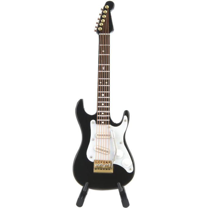 Delicate 14 cm Mini Houten Elektrische Gitaar Model Ornamenten Collectie met Standaard(Zwart) zwart