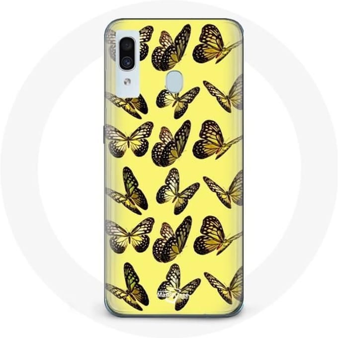 Case voor Samsung galaxy A30 Vlinders Gele Achtergrond geel