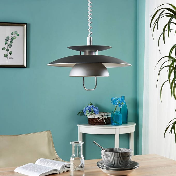 Lindby - hanglamp - 1licht - Metaal - H: 28 cm - E27 - grijs, wit