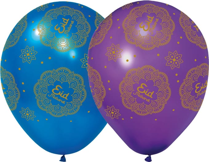 Eid Mubarak - Ballonnen - 6 stuks - blauw-goud-paars