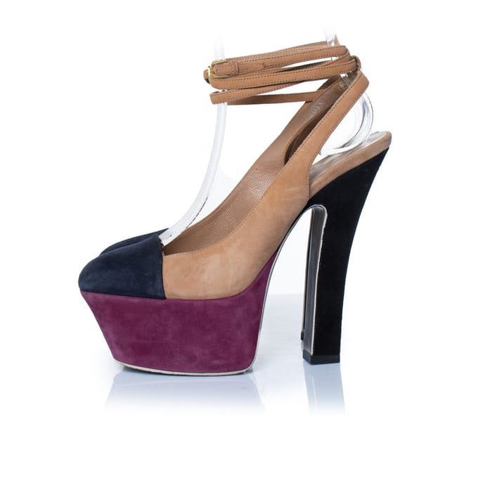 Yves Saint Laurent driekleurige suède plateau pumps