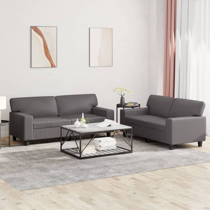 vidaXL - 2-delige - Loungeset - kunstleer - grijs