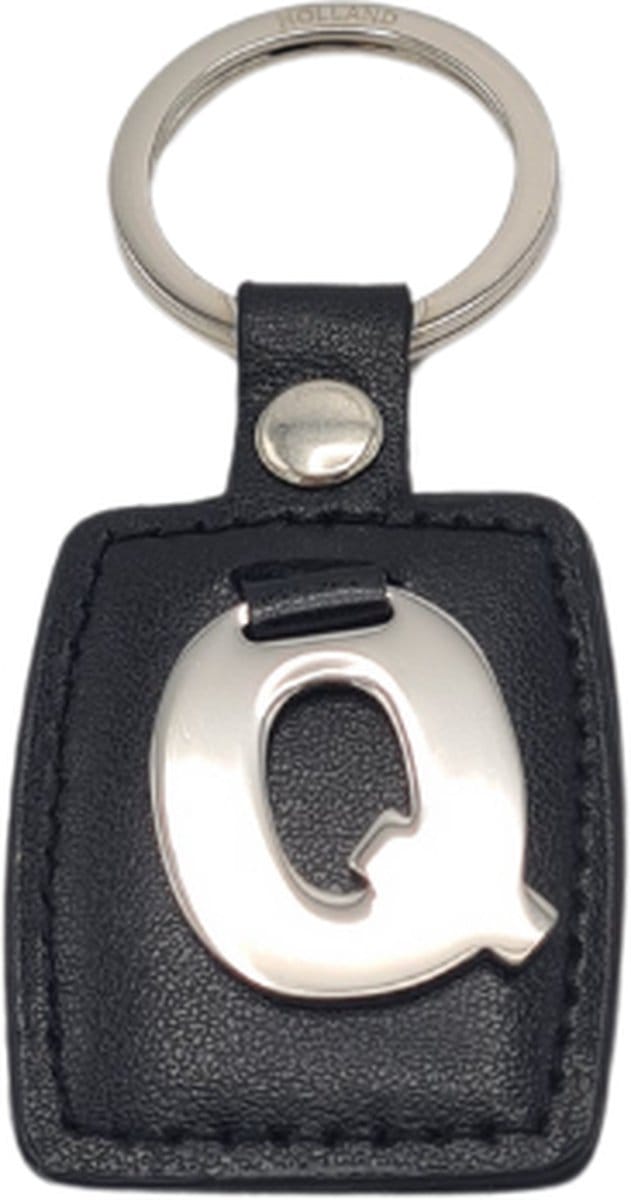 Sleutelhanger - Zilver/Zwart - Letter Q - Kunstleer - Metaal