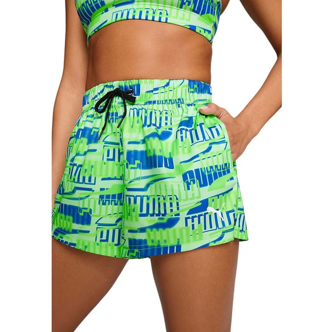 Puma Geweven zwemshorts voor dames met herhalend logo (Groen)