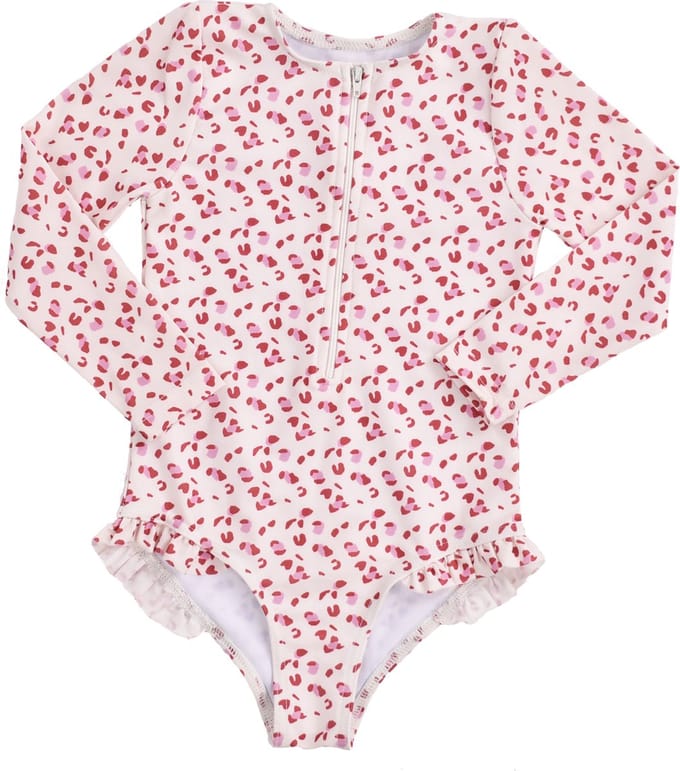 Swim Essentials UV Badpak Meisjes - Lange Mouwen - Oudroze - Leopard - 146/152