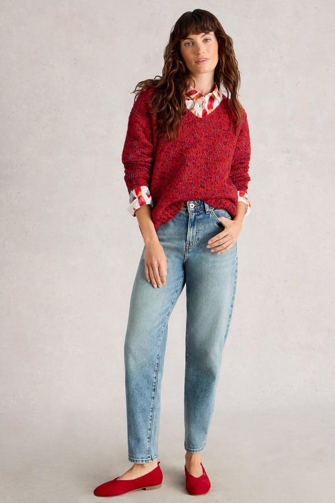 White Stuff Texture V Neck Mid Red Größe: 16 | Pullover Outlet | Damen | Rot