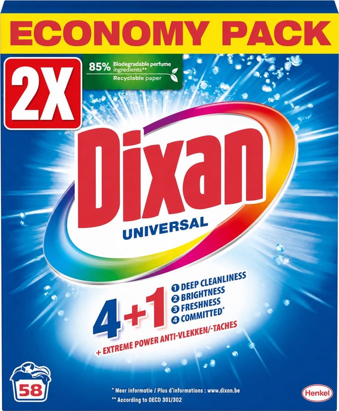 2 x Dixan - Waspoeder - Voor universele was - 58 wasbeurten