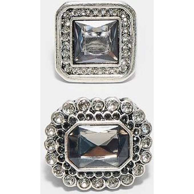 Stradivarius Set van 2 ringen met stras  Grijs OS