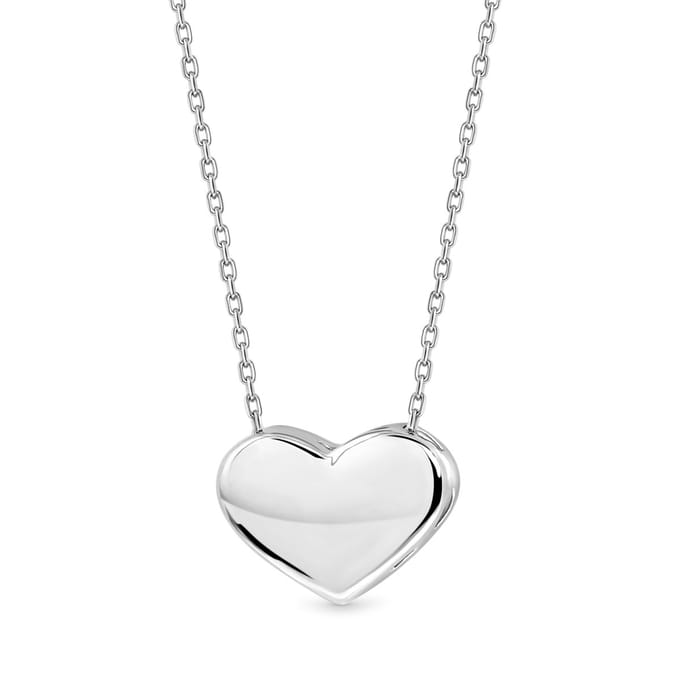 Juwelier Emo - 14 Karaat Witgouden Ketting met 3D Hart – Jasseron schakel – Lengte 45 CM